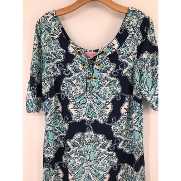 Lilly Pulitzer Everett Bright Navy Hey Big Sailor Tunic Shirt Dress size Large - Picture 10 of 13